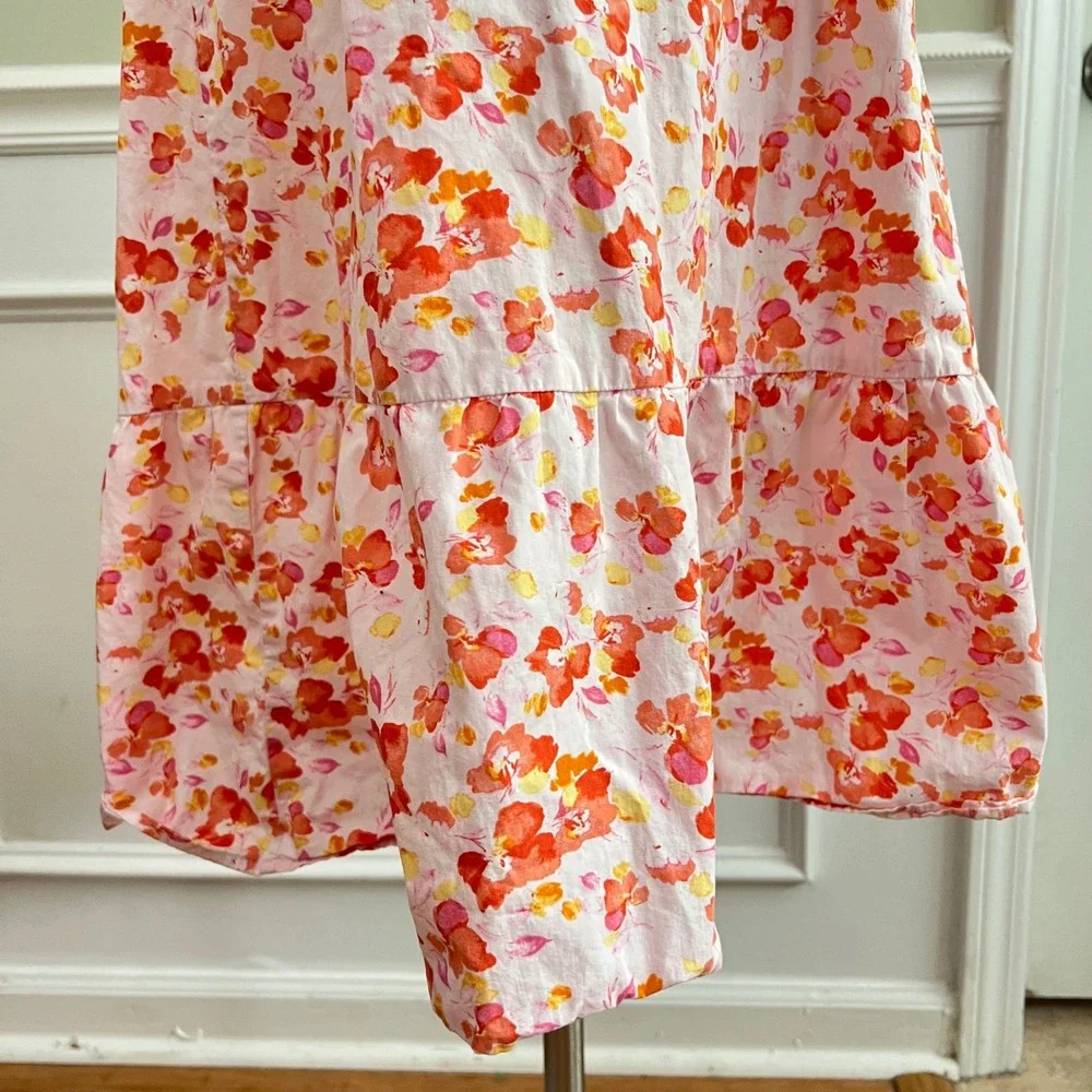Floral Midi Dress Womens‎ PM or S/M Ruffle Strap Cotton Pink Orange  Sundress